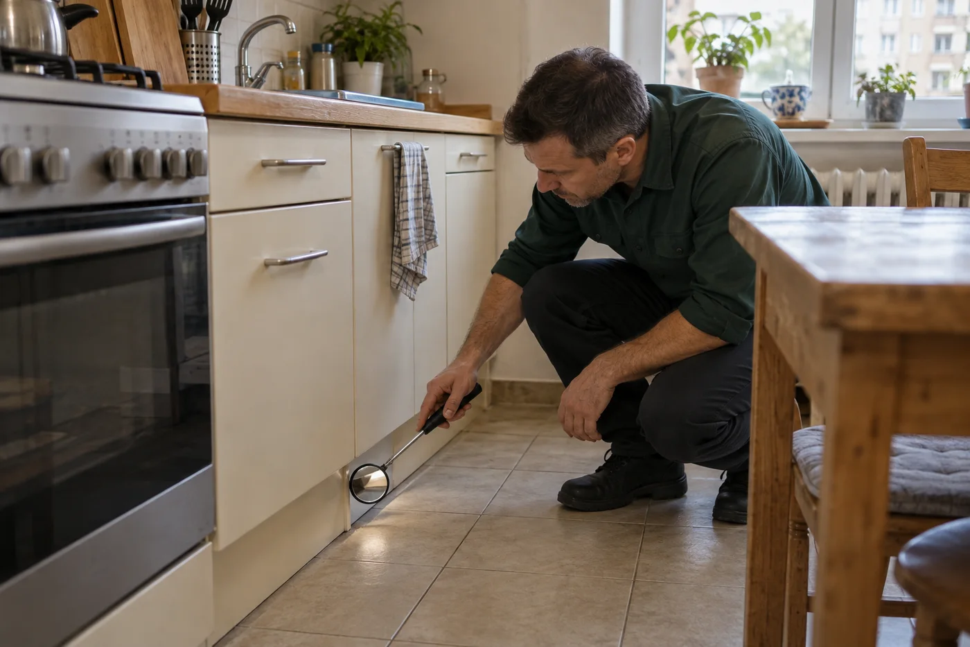 Technik oglądający dostępną krawędź zabudowy
